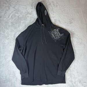 Harley Davidson Hoodie Mens Large Black Thermal Henley Waffle Knit Sweater